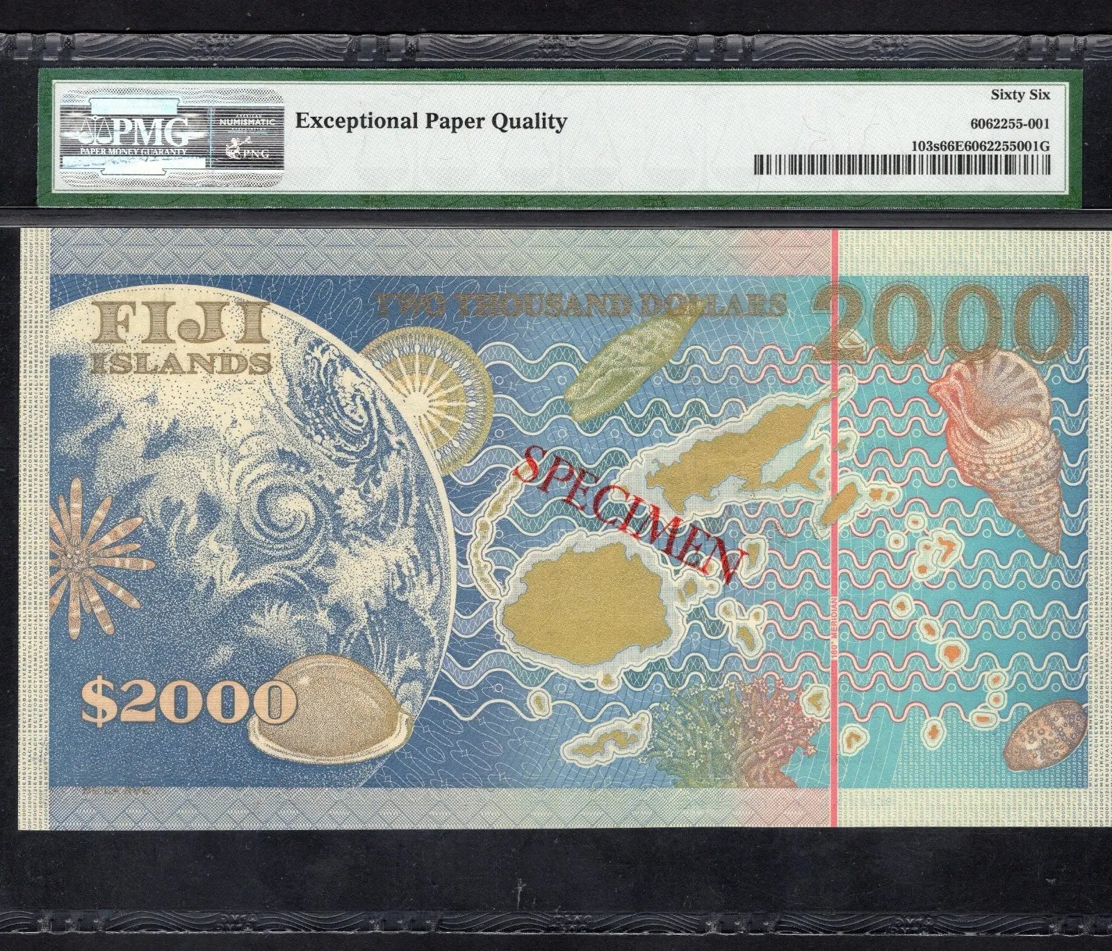 BACK OF 2000 FIJI 2000 DOLLARS SPECIMEN PMG 66 EPQ GEM UNC