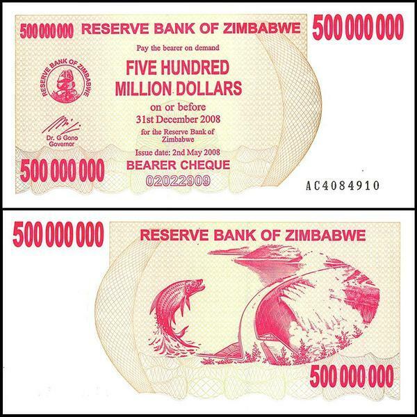 Zimbabwe 500 Million Dollars 2008 P-60 Banknotes UNC brand new - worldbanknote