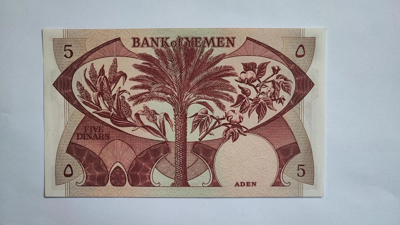 BANK OF  YEMEN    5  DINARS     UNC  1965