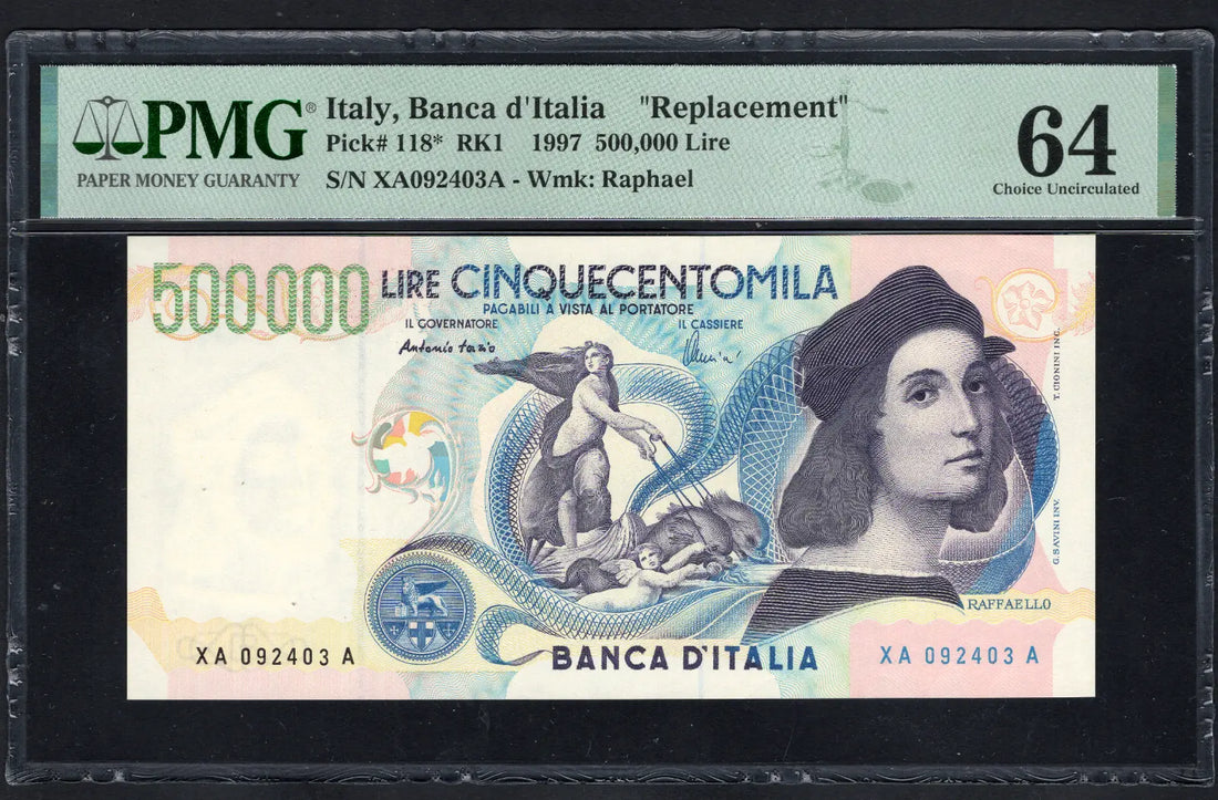 front of Italy  500.000 Lire 1997 P 118 * PMG 64 Replacement