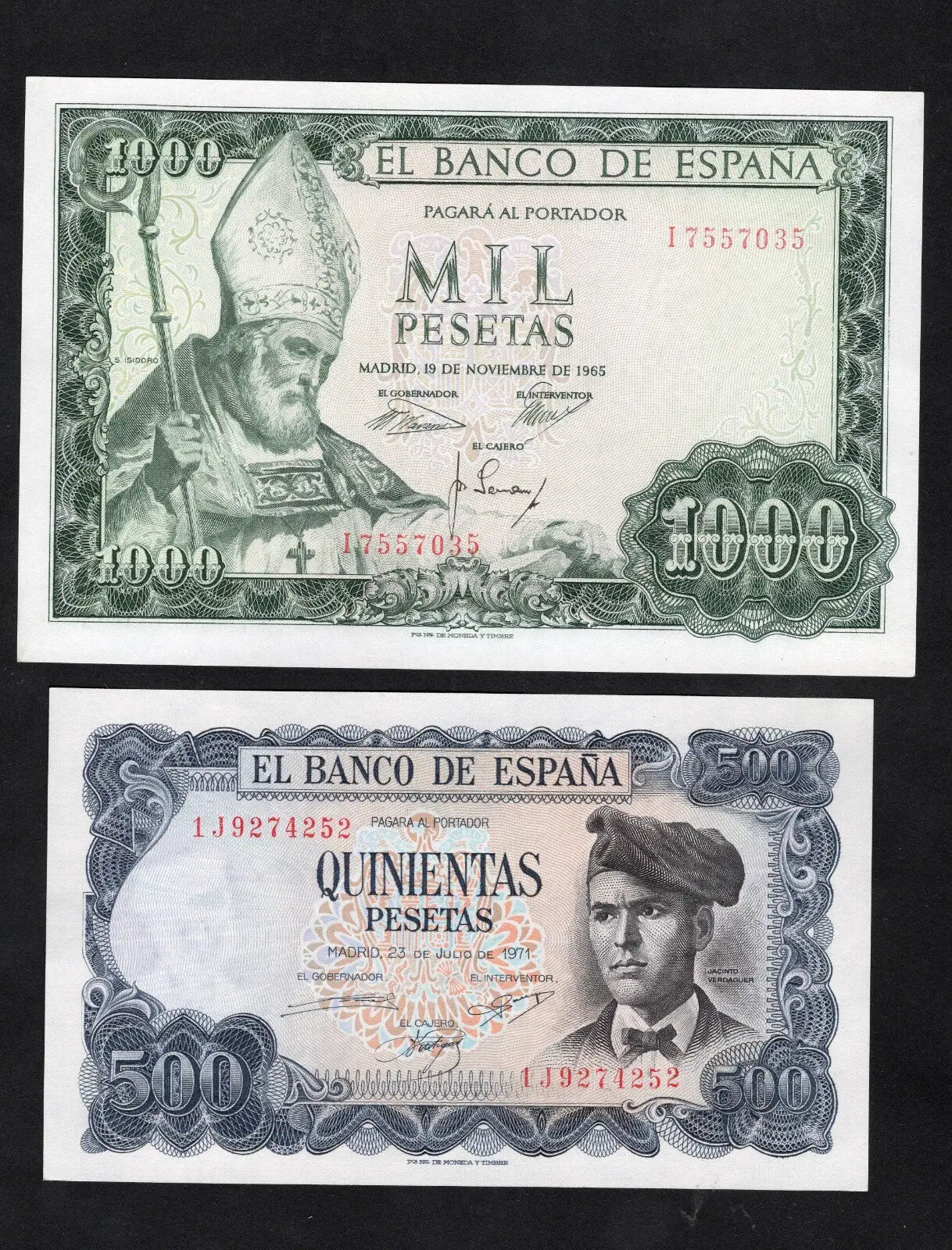 Spain banknotes set 100,100, 500,1000,1000,5000 pesetas 1965/1976 AUNC/ RD9
