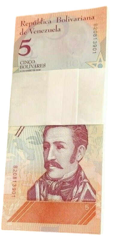 Venezuela Banknote Bundle. 100 X 5 Bolivares. Unc. 100 Pcs. Dated 2018.