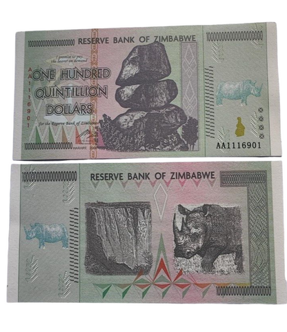 10xZimbabwe 100 Quintillion Dollars Banknote/Non Currency/Fantasy Note
