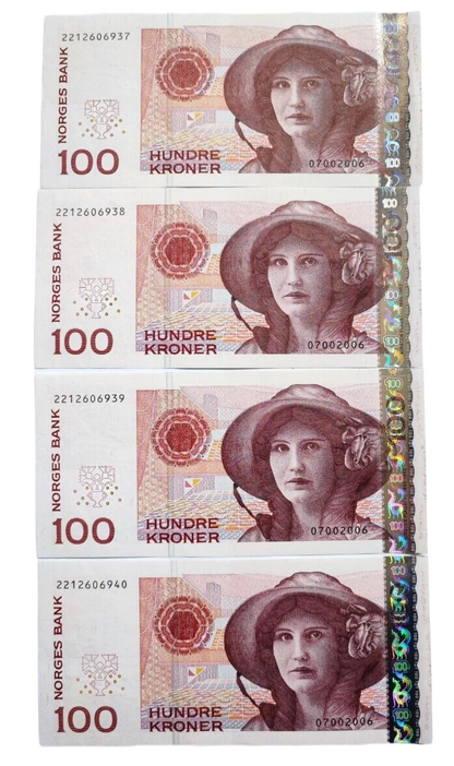 1995 NORWAY 100 KRONER BANKNOTE IN  MINT CONDITION, PRICE PER NOTE