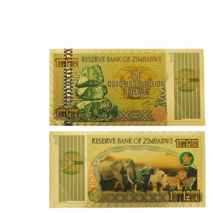 10xZimbabwe 1 Quadringentillion Dollars Gold Foil Banknote