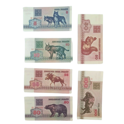 Belarus 50 Kapeek + 5 + 10 + 25 + 50 + 100 Rublei 1992 Set of 6 Banknotes UNC