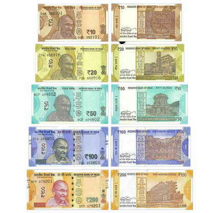 India, 200,100,50,20,10 Rupees, "Set of 5" All New Issue Banknote, UNC