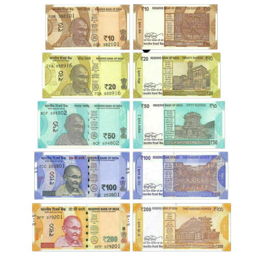 India, 200,100,50,20,10 Rupees, "Set of 5" All New Issue Banknote, UNC