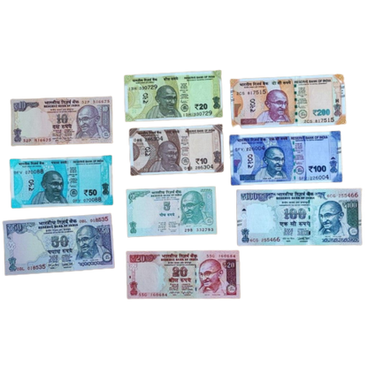 India, 5,10,10,20,20, 50,50,100,100,200,Rupees, set of 10 All In  Unc