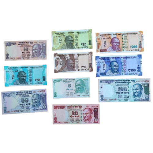 India, 5,10,10,20,20, 50,50,100,100,200,Rupees, set of 10 All In  Unc