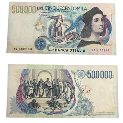 Italy P.118 500.000 Lire note with solid serial number.