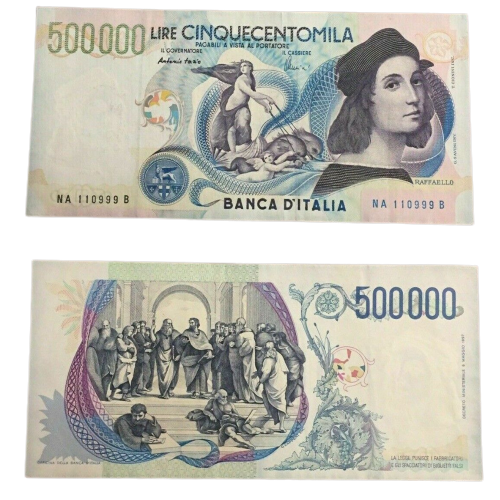 Italy P.118 500.000 Lire note with solid serial number.