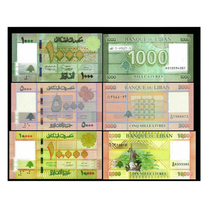 Lebanon Banknotes 1000 + 5000 + 10000 Livres