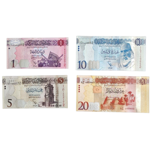 LIBYA 1,5,10,20, DINARS BANKNOTES UNC  4 PCS