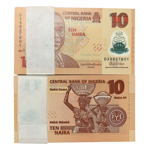 Lot 100 PCS, Nigeria 10 Naira, 2009-2019, P-38, Polymer, UNC