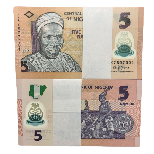 Lot 100 PCS, Nigeria 5 Naira, 2009-2019, P-38, Polymer, UNC