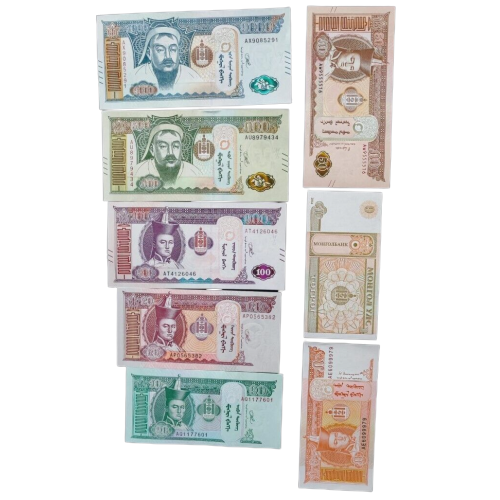 Mongolia 1000-1 tugriks of  8 notes