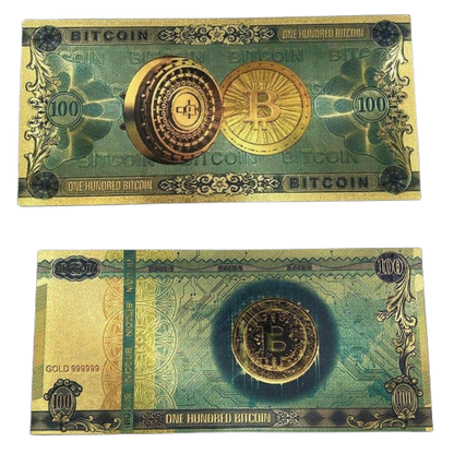 One Hundred  Dollar Bitcoin 24k Gold Plated Gold Banknote