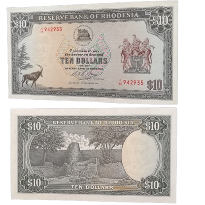 Reserve Bank of rhodesia 10 dollars unc