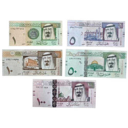 Saudi Arabia 1, 5 10 50 100 Riyals (5 Pieces Set), King Abdullah  Unc