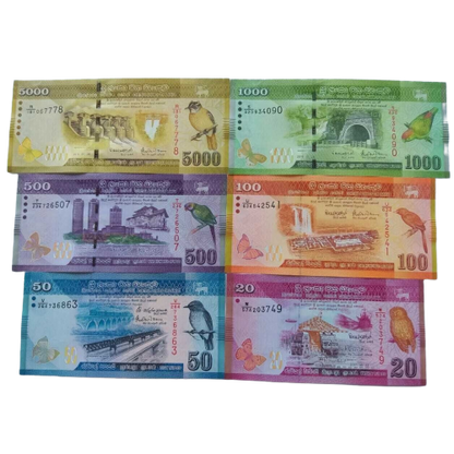 SRI LANKA New 20+50+100+500+1000+5000 Rupees 6 Pcs Set CEYLON Bank Note UNC