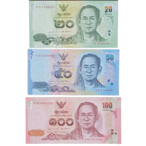 Thailand 2012 to 2017  set 20-50-100 Baht P-130 P-131 P-132 all UNC