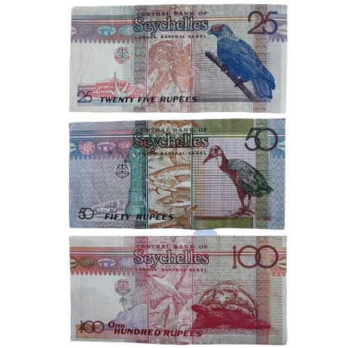 THREE 1998-2011 SEYCHELLES 25,50,100 RUPEES NOTES