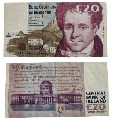 1998 CENTRAL BANK OF IRELAND TWENTY 20 POUNDS BANKNOTE In Use Condition