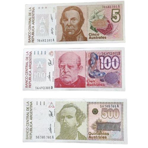 ARGENTINA  1985-1990 5,100,500 Australes 3 BANKNOTE set UNC