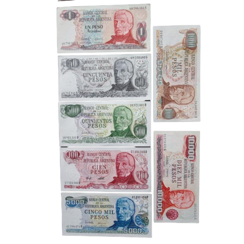 Argentina set 7 pcs 1+50+100+500+1000+5000+10000 psos Pick 303-315 AUNC