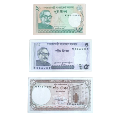 Bangladesh  3 notes set :5 Taka 2018  2 Taka 2013  5 Taka 2007  In UNC Condition