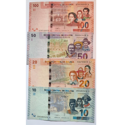 Bolivia SET Of 4 Banknotes: 10 20 50  100 Bolivianos 2015-2018 AUNC