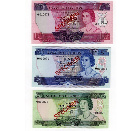 Collection of 3x Solomon Islands Specimen Banknotes UNC