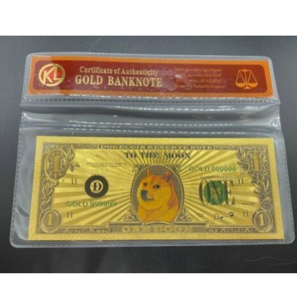 Dogecoin Dollar Gold Banknote Certificate Authenticity Doge Souvenir