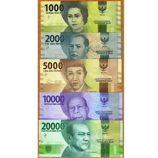 Indonesia 5 Note Set: 1000 to 20000 Rupiah