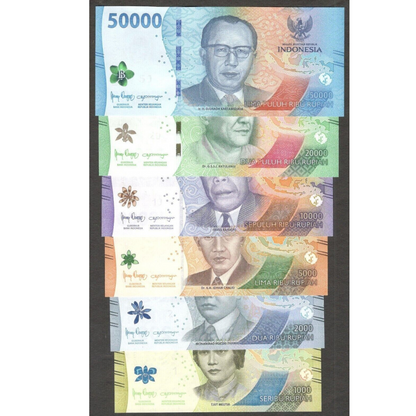 Indonesia 6 Note SET  1000 to 50000 Rupiah 2022 New series UNC