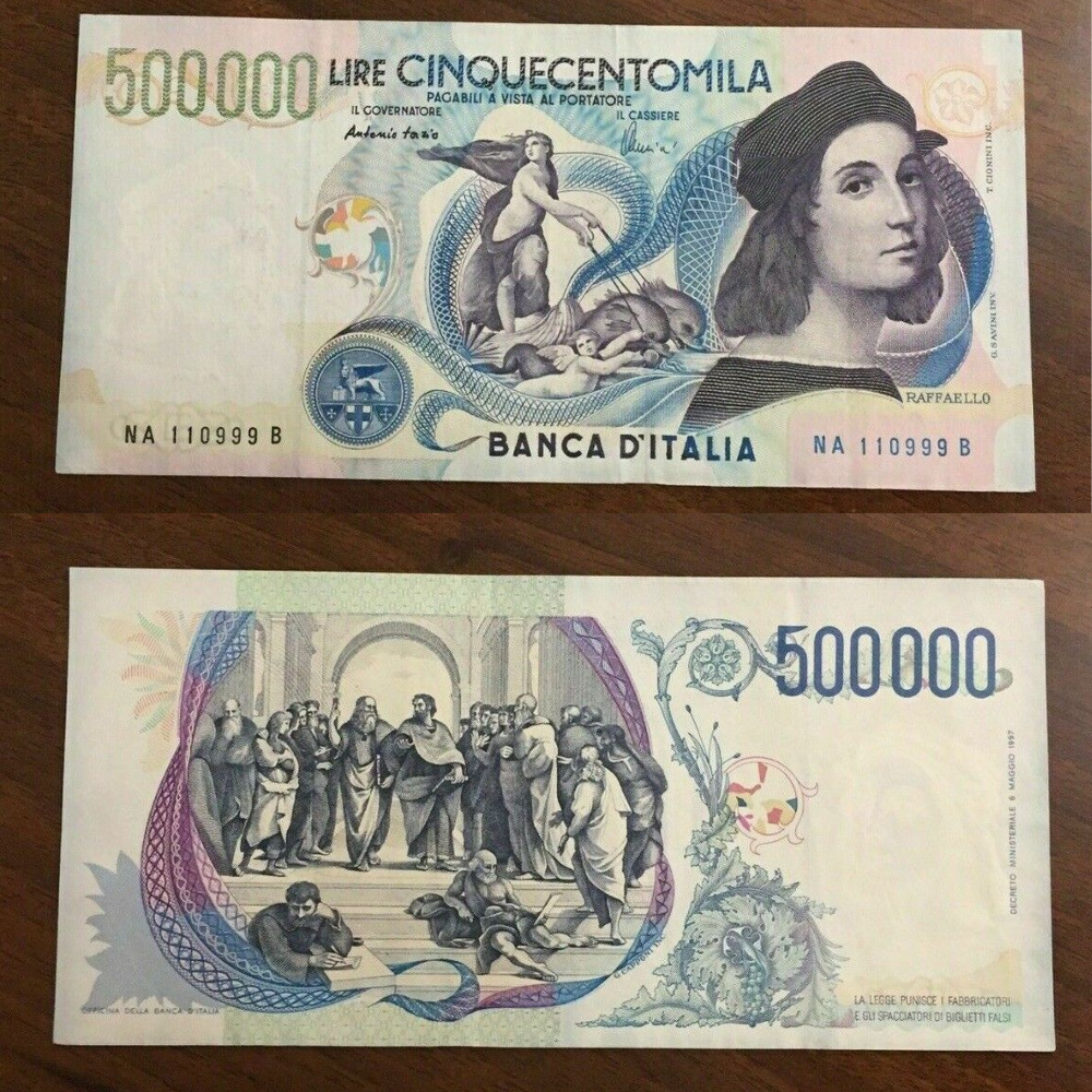 Italy P.118 500.000 Lire note with solid serial number.