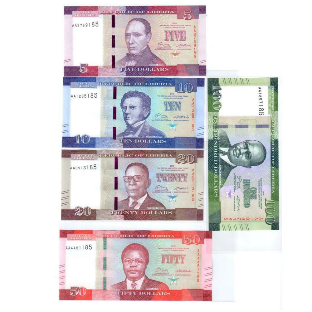 Liberia 5 + 10 + 20 + 50 + 100 Dollars 2016 Set of 5 Banknotes 5 PCS  UNC