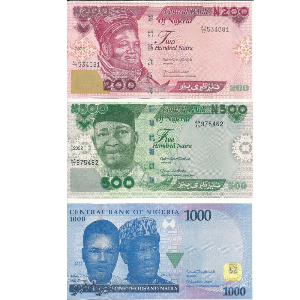 Nigeria set 3 PCS, 200 500 1000 Naira 2022(2023) UNC NEW Design banknote