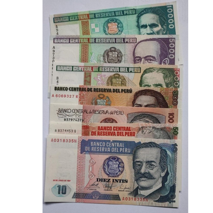 Peru 10 to 10000 Intis 1985 to 1990 UNC