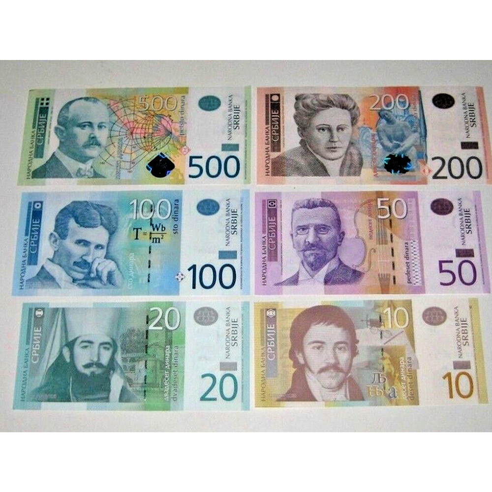 SERBIA 10 20 50 100 200  500 Dinara 2011-2013 UNCIRCULATED BANKNOTES