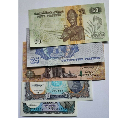 Set 5 PCS, Egypt 5 10 25 50 Piastres 1 Pound, UNC