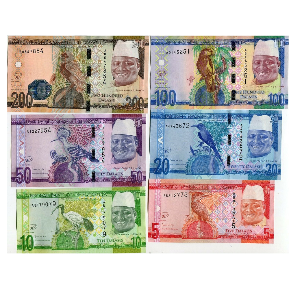 Set 6 PCS, Gambia 5 10 20 50 100 200 Dalasis, P31-36, 2015, UNC