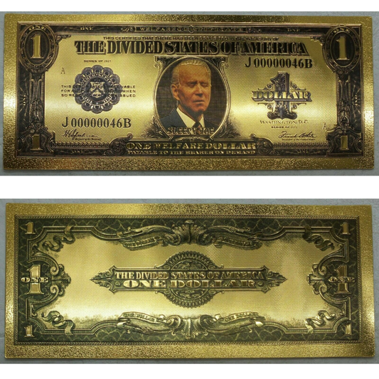 Sleepy Joe Biden Divided States $1 Note Novelty 24K Gold Foil Plated Bill