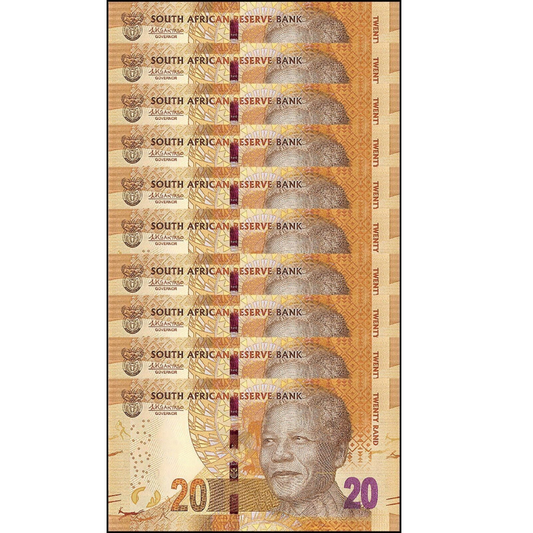 South Africa 20 Rand, 2013-2016 ND, P-139b, UNC X 10 PCS