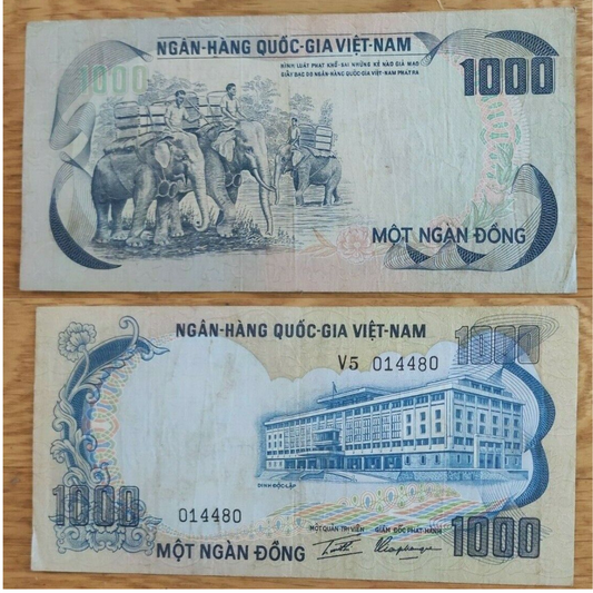 South Vietnam 1000 Dong ND (1972) P-34 Banknotes used