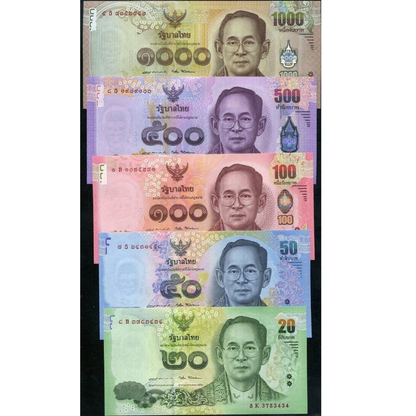 Thailand Set 5  Pcs 20 50 100 500 1000 BAHT 2017 COMM.P 130 131 132 133 134 UNC