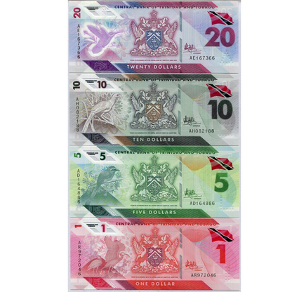 Trinidad and Tobago 4 NOTE SET  1 5 10  20 Dollars 2020 UNC POLYMER