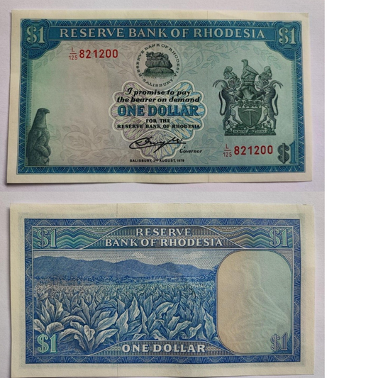 1979 RHODESIA (ZIMBABWE) 1 OLD RHODESIAN DOLLAR  BANKNOTE AFRICA UNC