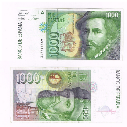 1992 (1996) SPAIN 1000 PESETAS NOTE - p163 VF+